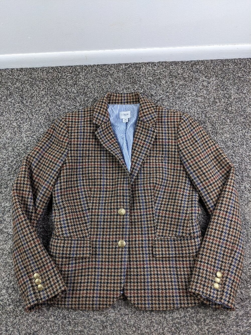 J Crew Blazer Jacket Tweed Wool Schoolboy Houndstooth Gold Button Womens 4P